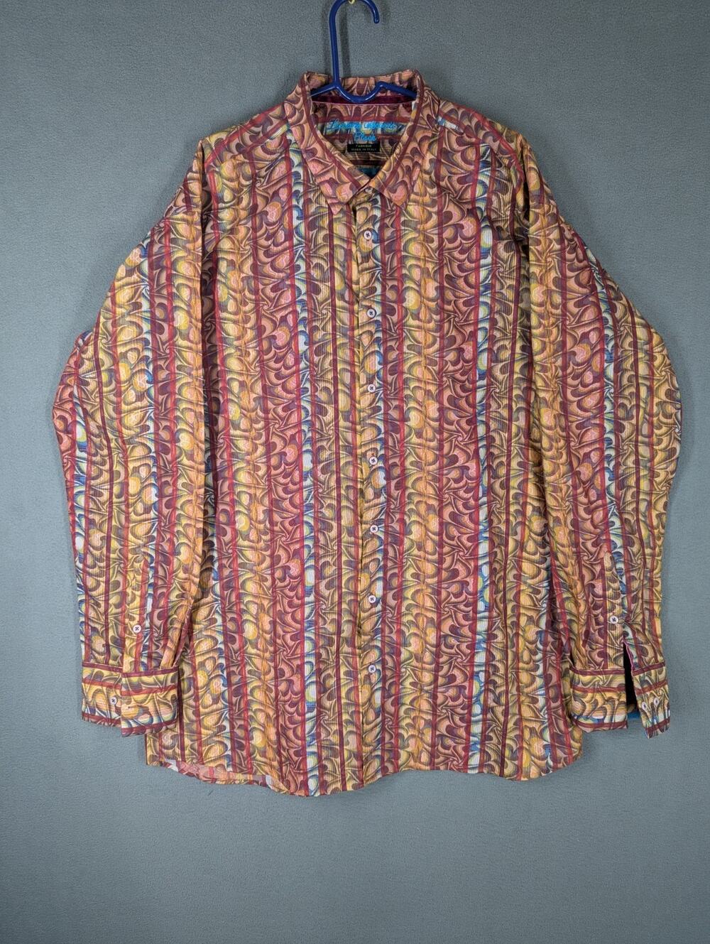Luchiano Visconti Black Mens 3XL Long Sleeve Shirt Multicolor Patterned